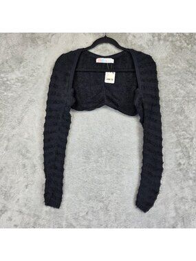 FP Beach Sweater Shrug Womens XS Black Open Knit Stripe Lightweight Long Sleeve